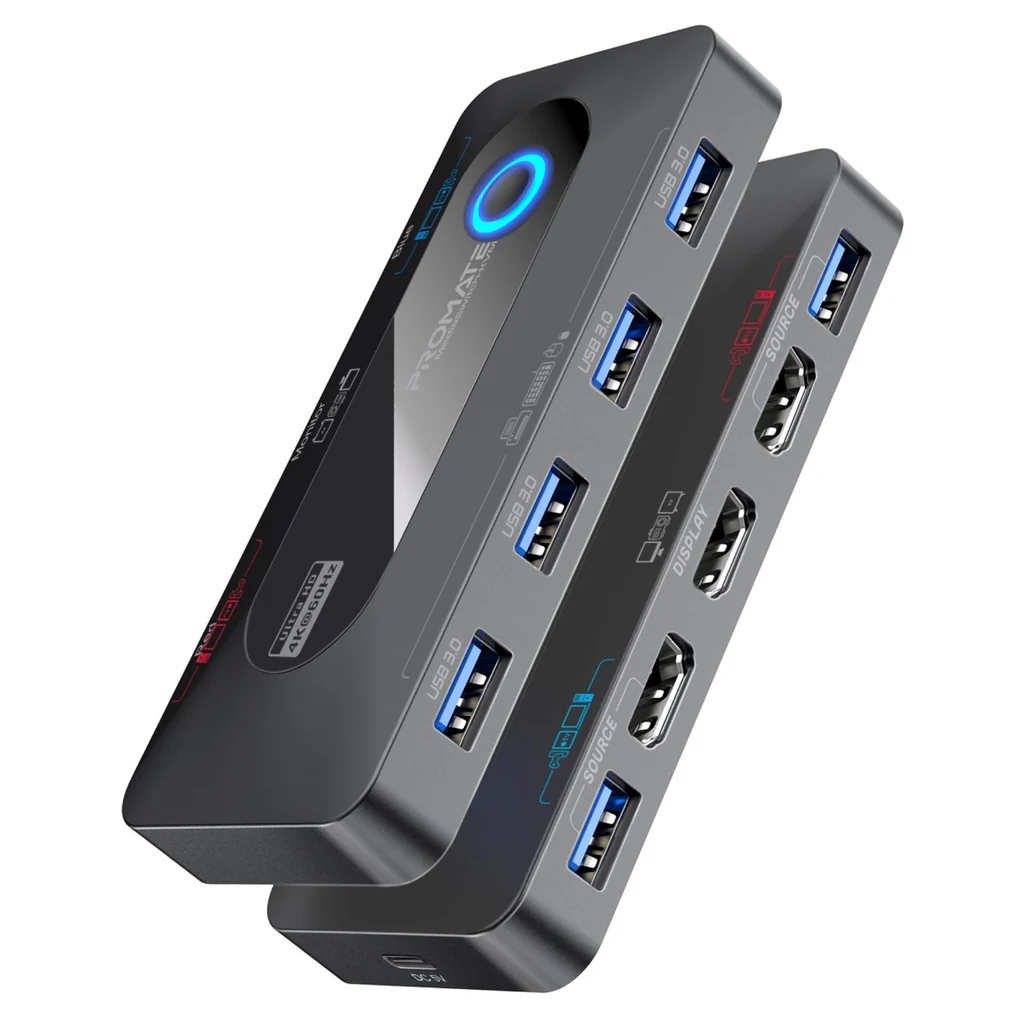 Promate 4K@60Hz KVM Switch with USB 3.0 Expansion