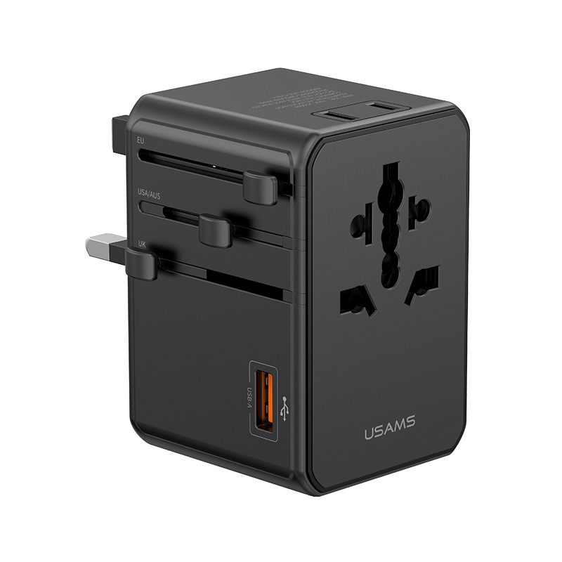 USAMS 100W 4-Port Universal Travel Charger with integrated international plugs.