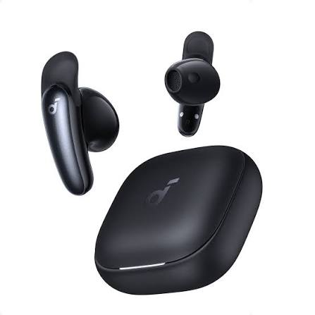 The image shows the retail packaging for the Anker Soundcore Liberty 5 Pro wireless earbuds featuring adaptive noise cancellation and Dolby Atmos support.